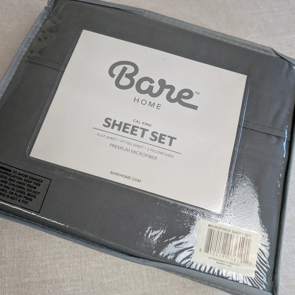 Bare Home Sheet Set Cal King Grey NWT 4 Piece Ultra Soft Microfiber Deep Pocket